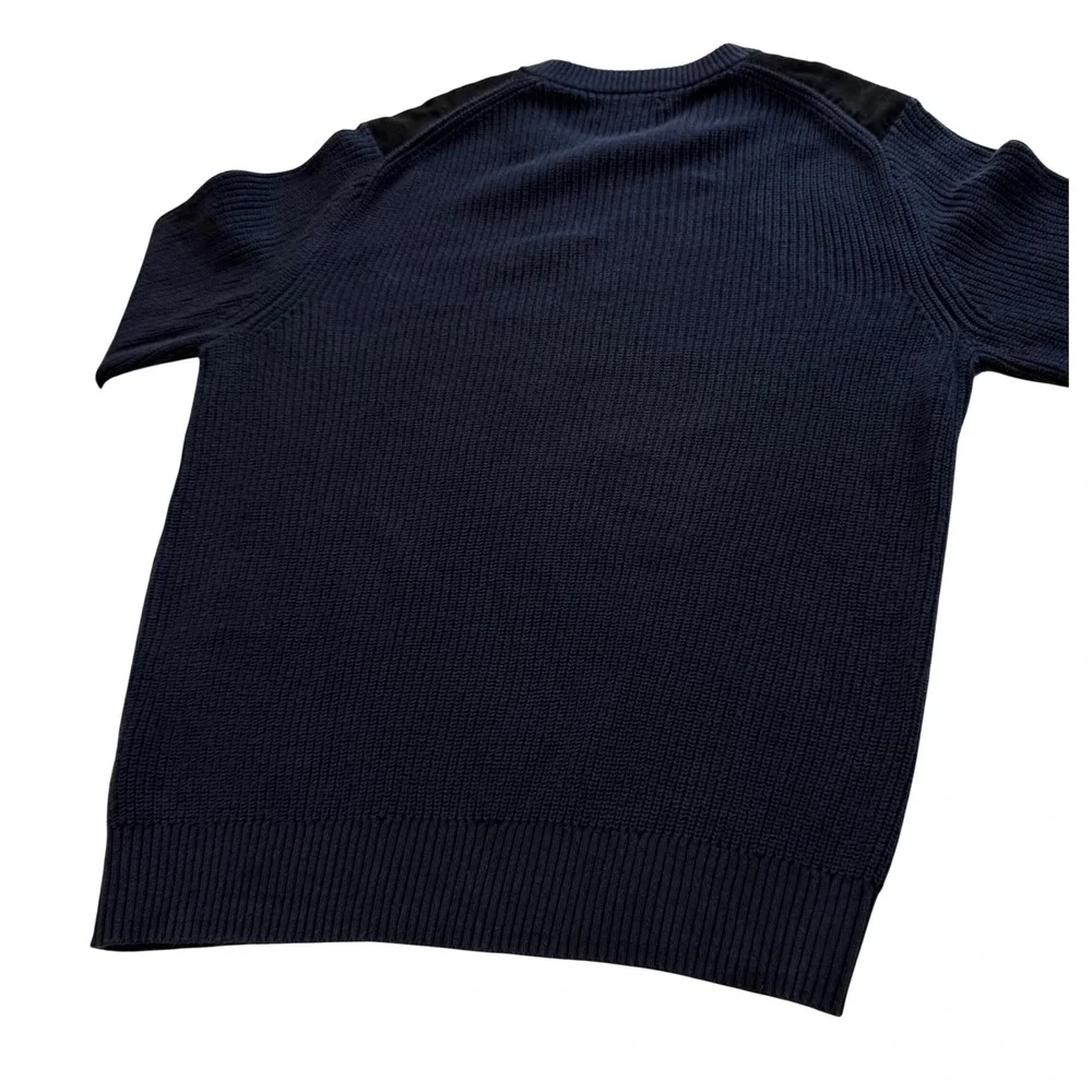 Banana Republic Mens Navy Ribbed Cotton Sweater Shoulder Patches military